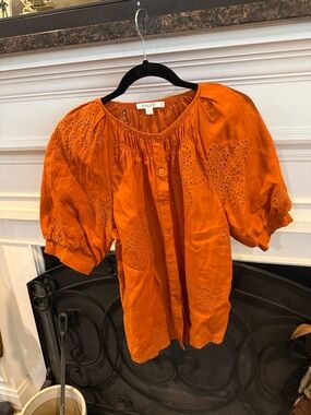 Chico's Bright Orange Eyelet Button-Front Blouse